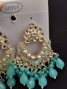 Teal Kundan Earrings