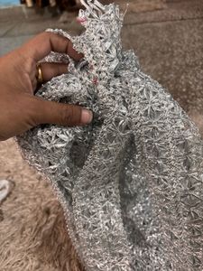 Silver Ghotta Lace For Dress 8 Meters