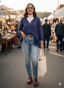 💙Boho Chic,Effortless Fit|NEXT Navy Tassel Tunic✨