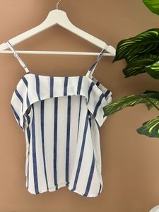Blue Strip Off Shoulder Summer Top