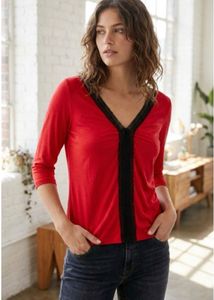 Red & Black Lace Trim Top