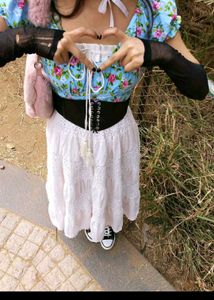 CLEARANCE Blue Floral Blouse Wrap Crop Top