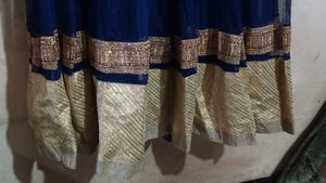 Elegant Navy Blue &amp; Gold Anarkali Dress