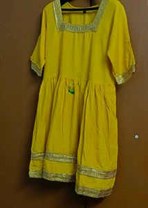 Yellow Embellished Cotton Rayon Kurta