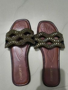 Comfort Brown Embellished Slides