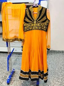 Orange & Black Anarkali Suit
