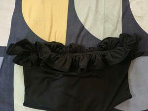 Black Ruffle Tube Bodysuit From NEWME