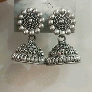 Silver Tone Jhumka Earrings