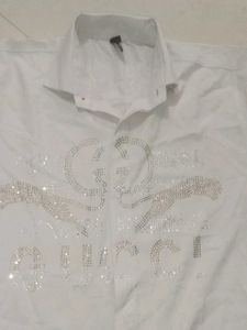 Gucci White Rhinestone Shirt
