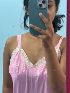 Pink satin lace nighy/ robe set