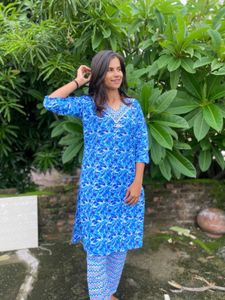 Women Blue Kurta Set , For Daily | Office| Festiva