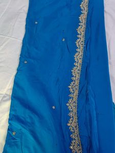 Blue Silk Saree with Gold Embroidery