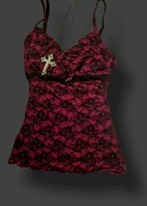 y2k gothic Printed Lace Cami Top