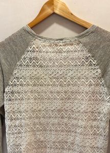 Beautiful Lace Top With Knit Sleeves