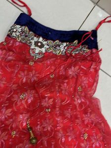 Red &amp; Blue Embellished Dupatta With Lehenga