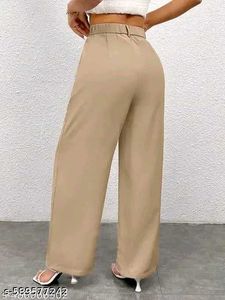 Beige Wide Leg Trousers