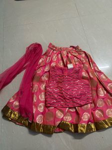 Girls Pink & Gold Lengha Choli Set