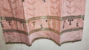 Women&#39;s Pink Ethnic Motif Embroidered Chiffon Suit