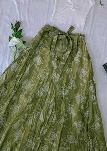 Olive Organza Silk Skirt