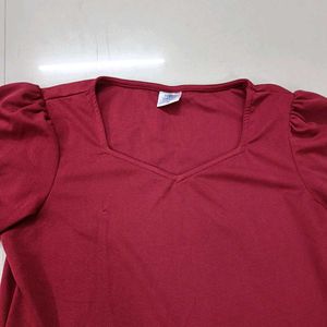Burgundy Puff Sleeve Top
