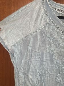 Aqua Embroidered V-Neck Top