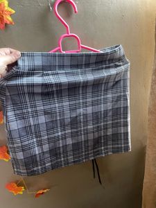 Plaid Mini winter Skirt with Lace-up Detail