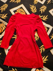 Vibrant Red Long Sleeve Ruffle Mini Dress