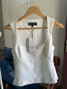 Zara White Square Neck Top