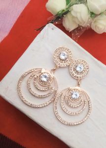 Sparkling Rose Gold Circle Earrings
