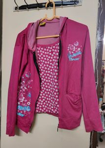Pink Cotton Hoodie With Tops Attached