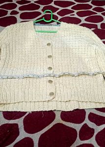 Cream Knit Button-Down Cardigan