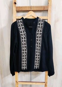 Black Embroidery Work Cotton Top Size-38