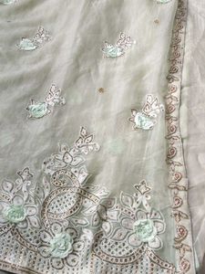 Elegant Studded Light Green Saree With Borders