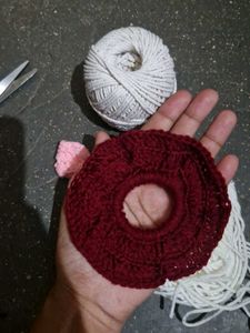 Red Crochet Scrunchie - Handmade Hair Accessory