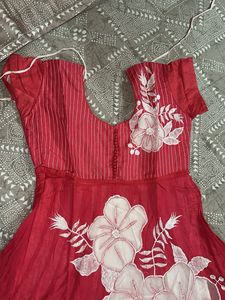 Pink &amp; White Anarkali Kurti