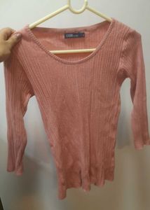 Code Ribbed Pink Top