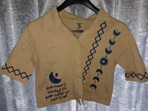 Yellow tan shirt-style crop top