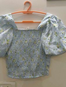 Light Blue With Yellow And Green Flower Print