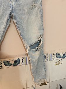 Ribbed Light Wash Denim Jeans