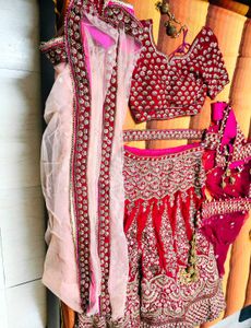 Hot Pink Heavy Embroidered Bridal Lehenga