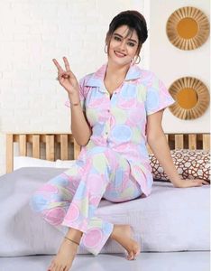 Cute Printed Women's Night Suit Set Shirt & Pyjama
