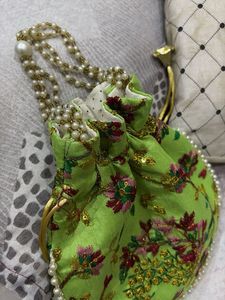 Green Floral Pouch