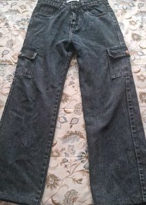 Acid Wash Grey Cargo Jeans