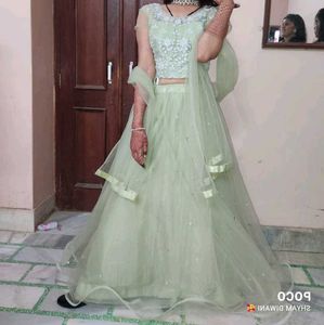 Mirror Work C-Green Lehngha Choli ❤