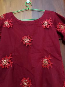 Elegant Maroon Blouse Navy Blue Skirt Set