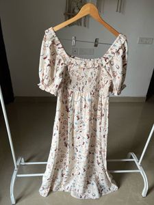 Cream Cowgirl Print Shirred MAXI  Dress