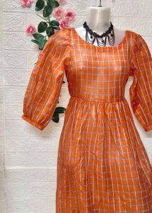 🥳🥳🥳Free! Free! Free!/ Orange Checkered Dress