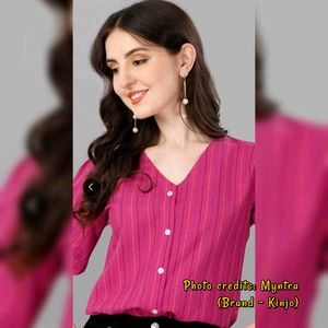 Striped puff sleeve shirt style cotton top