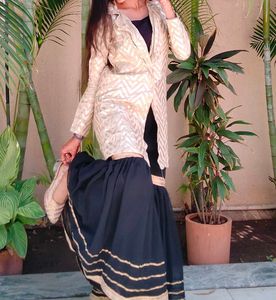 Stylish Gold Black Gharara With Jacket