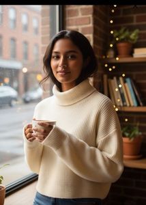 H&M Cream Turtleneck Cropped Sweater